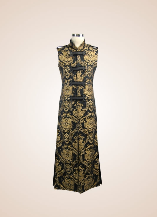Black and Gold Gothic Long Vest Gold UK
