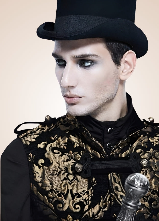 Black and Gold Gothic Long Vest Gold UK