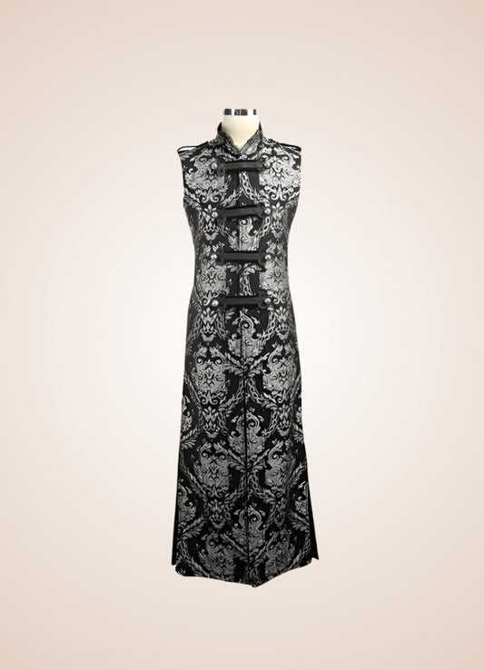 Black And Silver Gothic Long Vest UK