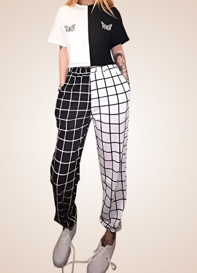 Black And White Steampunk Jogger Pants UK