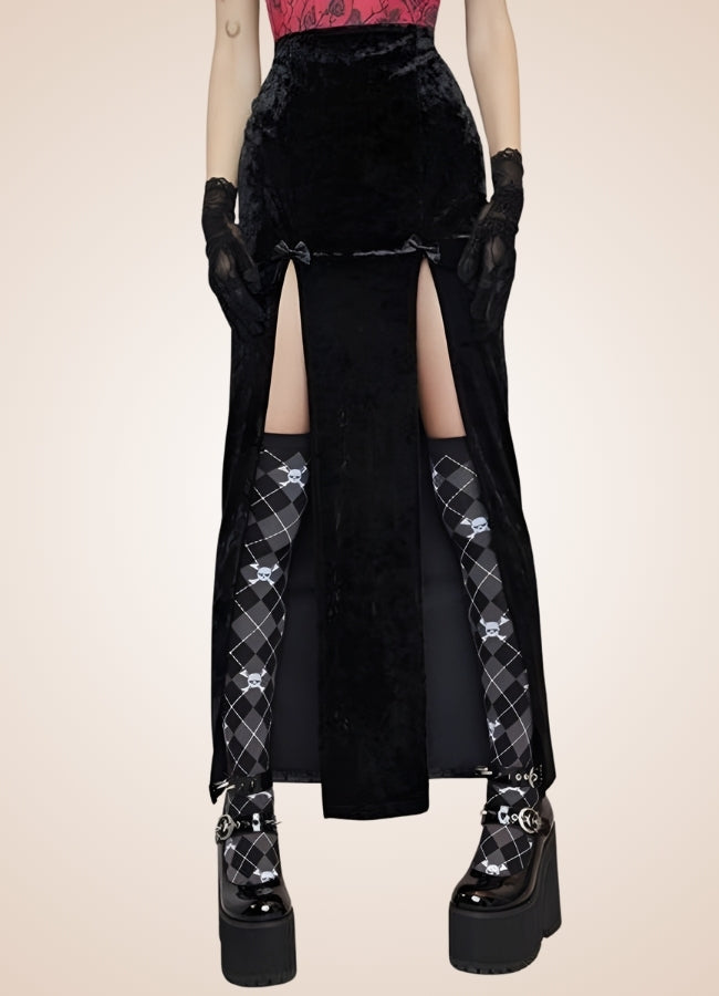 Black Goth High Waist Long Skirt UK