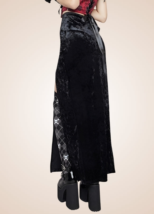 Black Goth High Waist Long Skirt UK