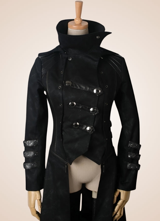 Black High Collar Trench Coat UK