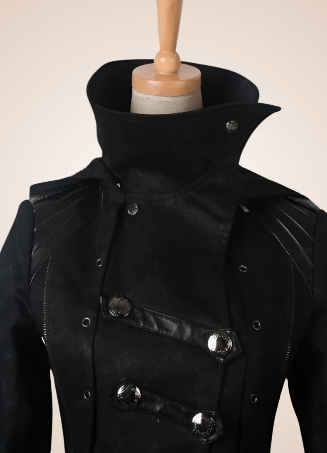 Black High Collar Trench Coat UK