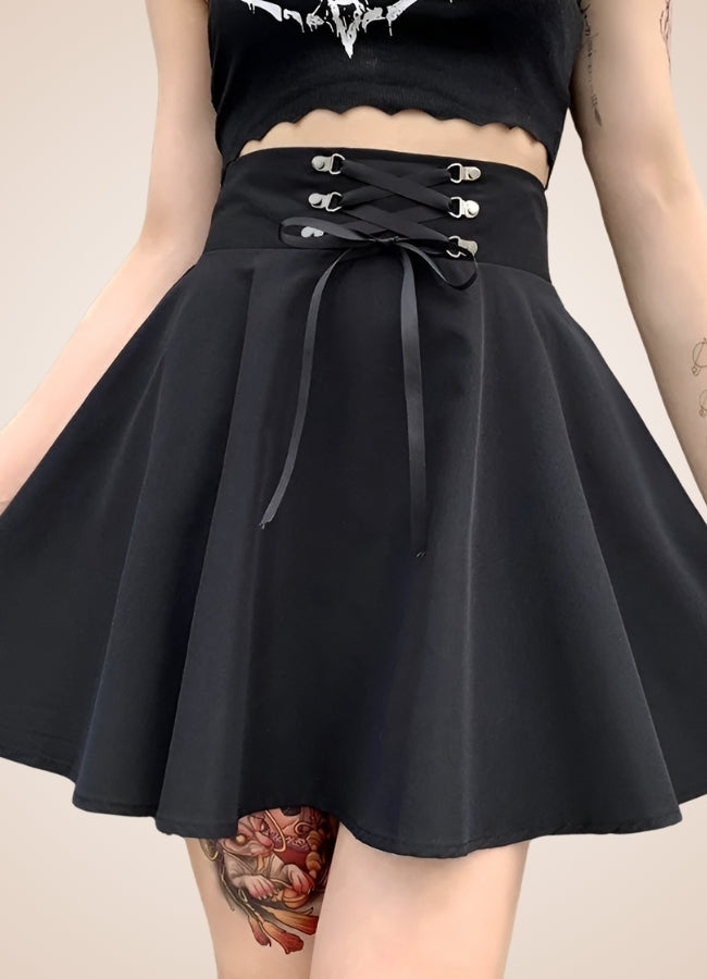 Black Lace Up Gothic Skirt UK