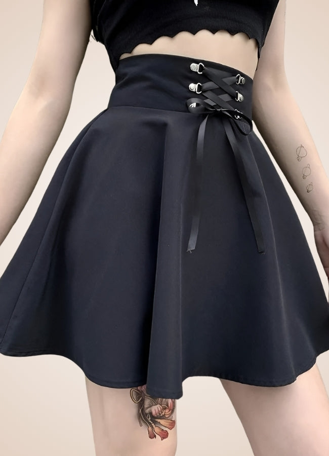 Black Lace Up Gothic Skirt UK