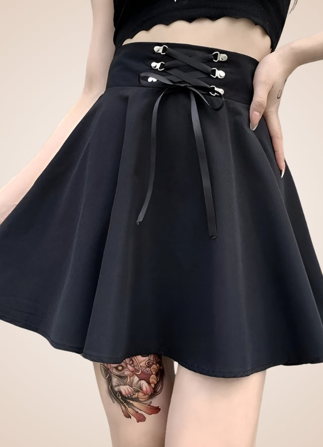 Black Lace Up Gothic Skirt UK