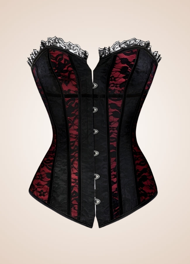 Black Red Steampunk Overbust Corset UK