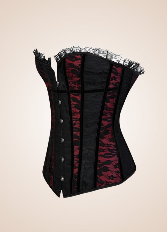 Black Red Steampunk Overbust Corset UK