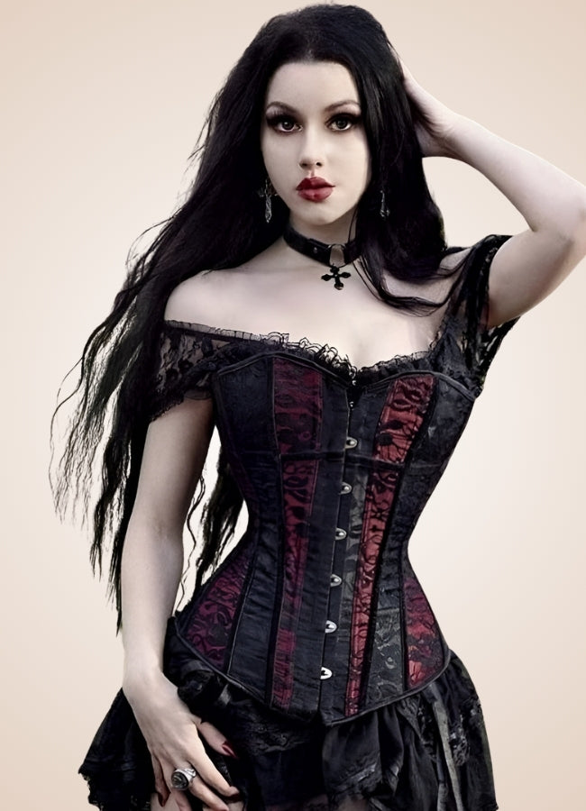 Black Red Steampunk Overbust Corset UK