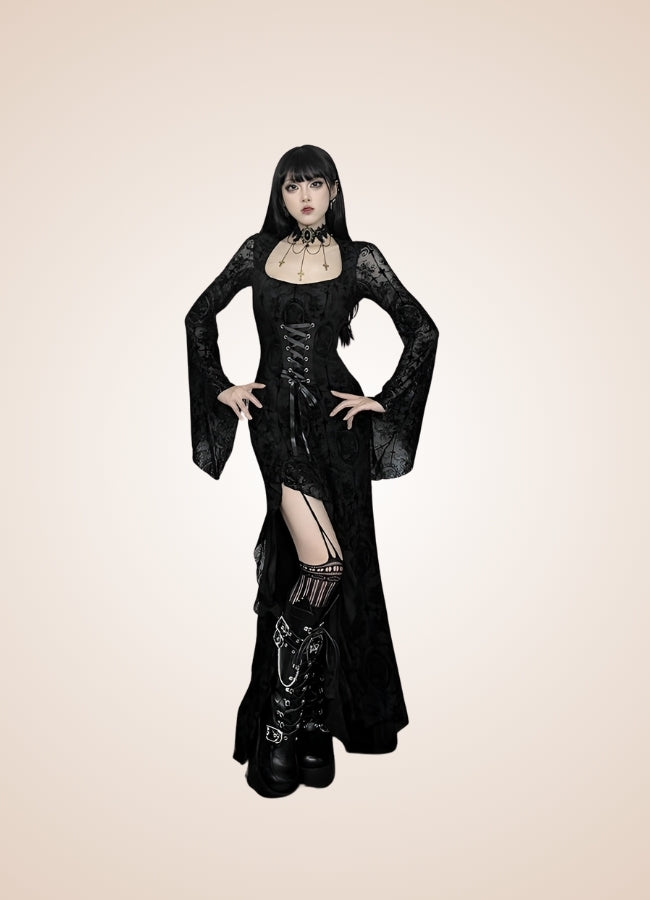 Black Steampunk Collar Corset Dress UK