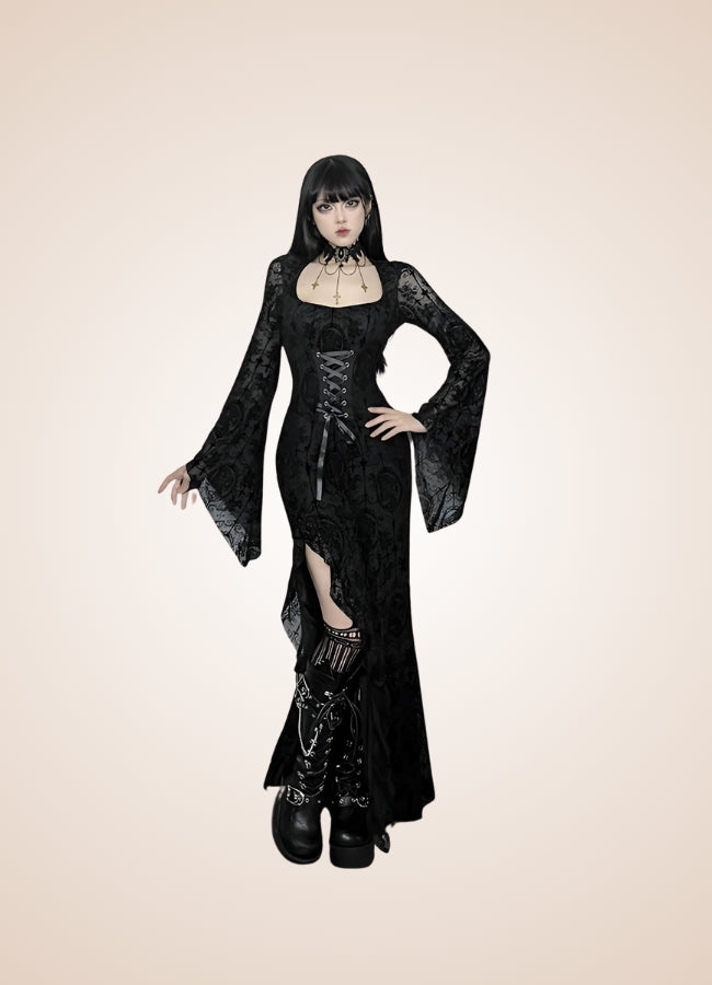 Black Steampunk Collar Corset Dress UK
