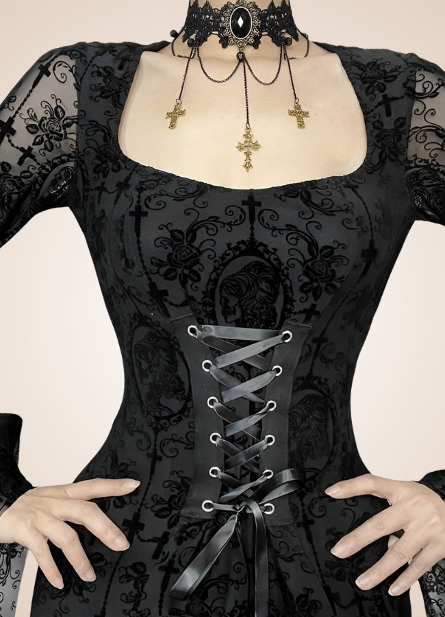 Black Steampunk Collar Corset Dress UK