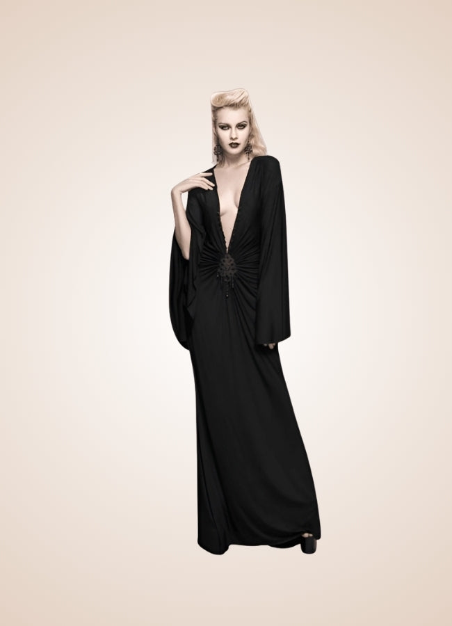 Black Steampunk Gothic Long Dress UK
