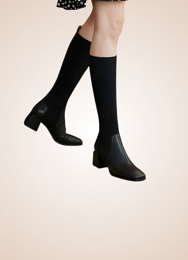 Black Steampunk Knee High Knit Boots UK