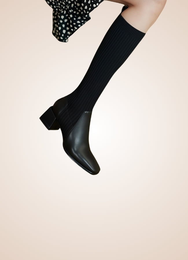 Black Steampunk Knee High Knit Boots UK