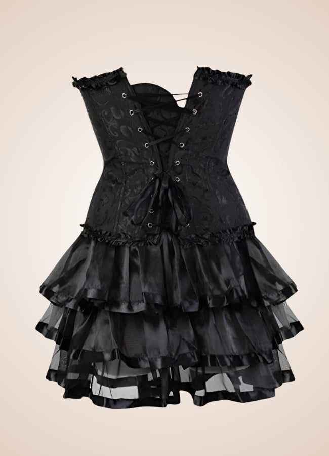 Black Steampunk Overbust Corset Dress UK