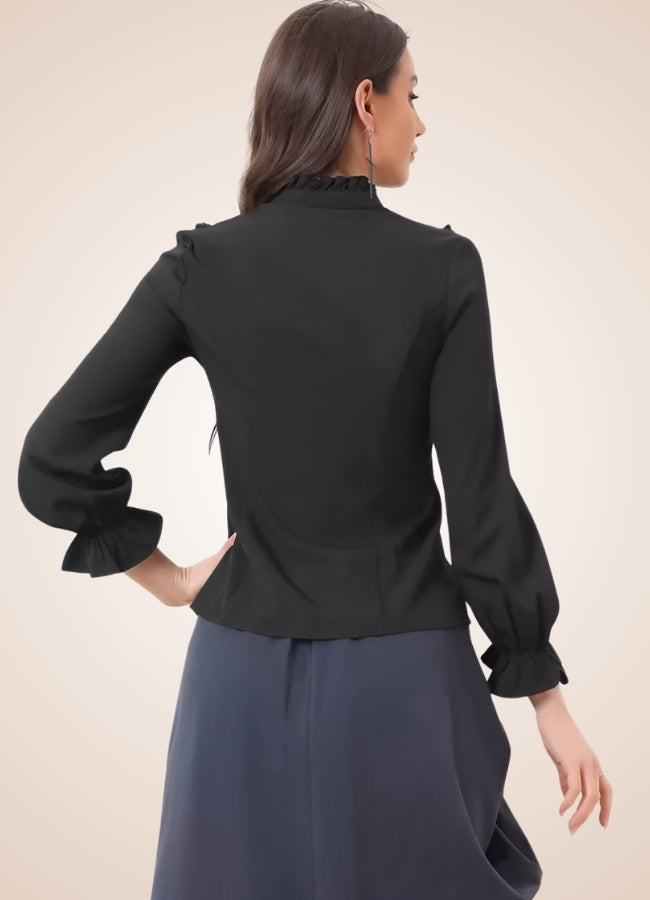 Black Victorian Ruffles Long Sleeve Blouse UK