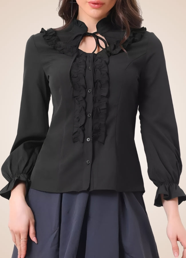 Black Victorian Ruffles Long Sleeve Blouse UK