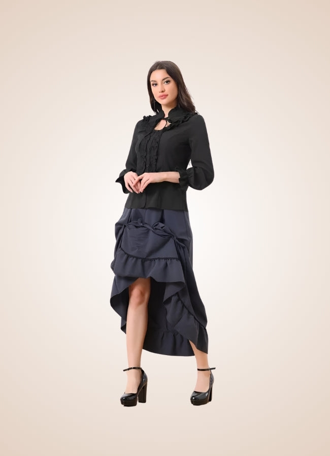 Black Victorian Ruffles Long Sleeve Blouse UK