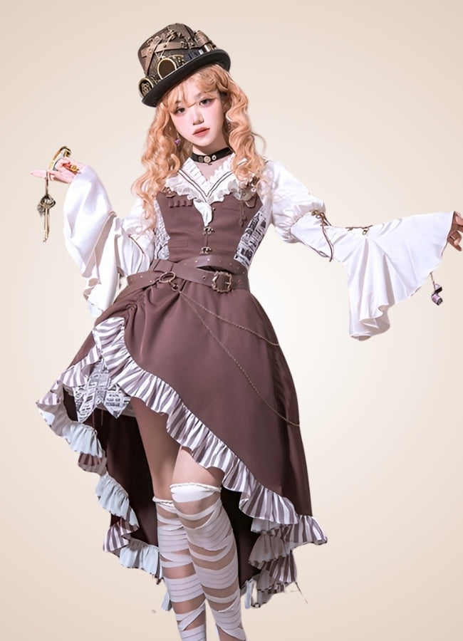 Brown Asymmetrical Steampunk Lolita Skirt UK