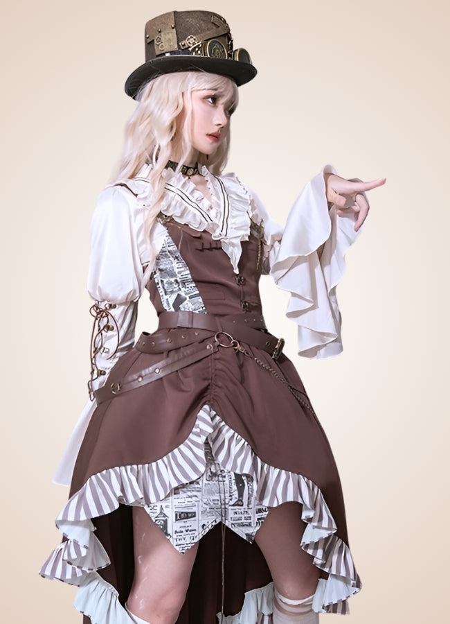 Brown Asymmetrical Steampunk Lolita Skirt UK