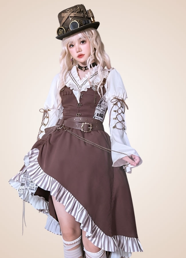 Brown Asymmetrical Steampunk Lolita Skirt UK