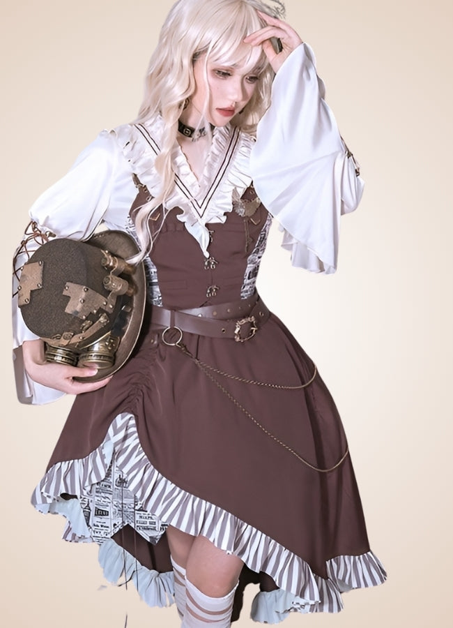 Brown Asymmetrical Steampunk Lolita Skirt UK