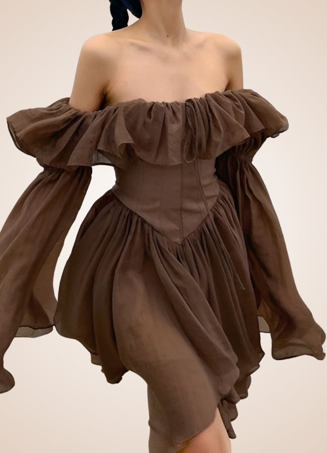 Brown Overbust Steampunk Corset Dress UK