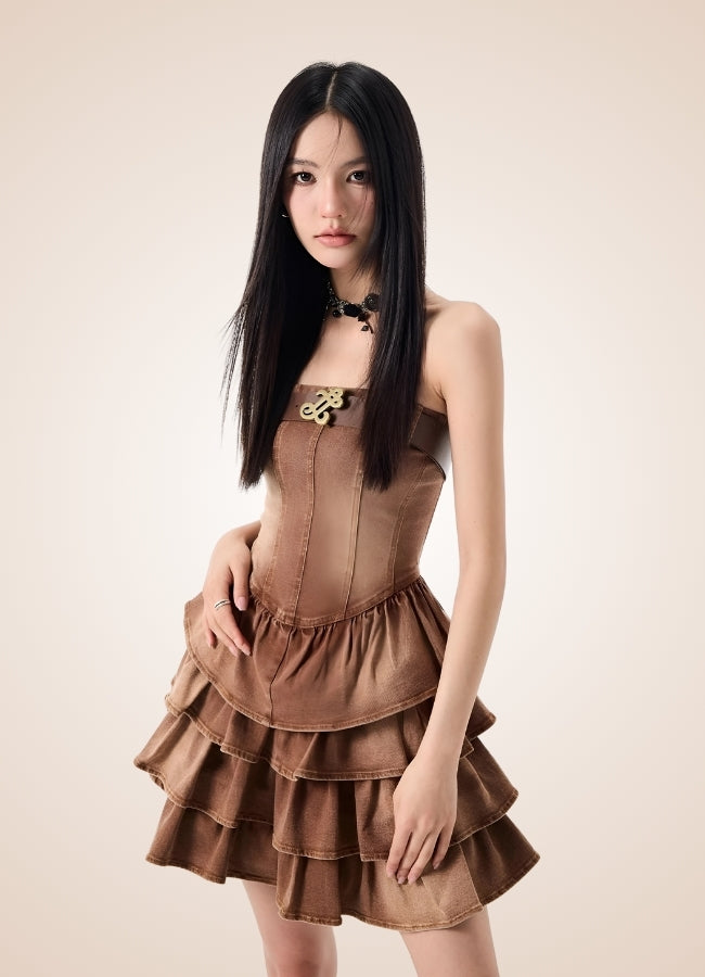 Classic Brown Steampunk Corset Dress UK