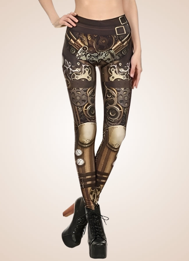 Dark Brown Steampunk Gear Legging UK