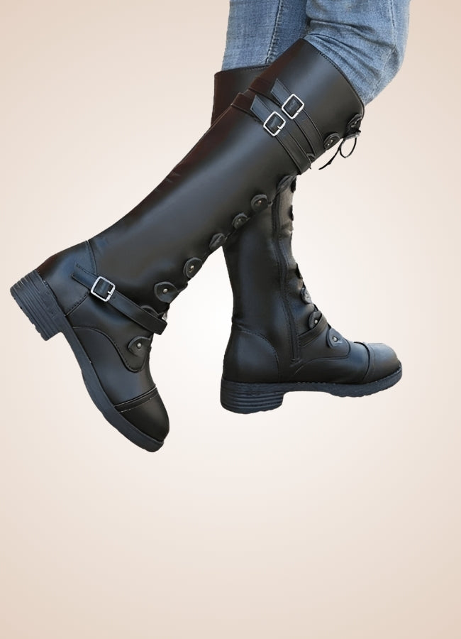 Gothic Knee High Lace Up Boots UK