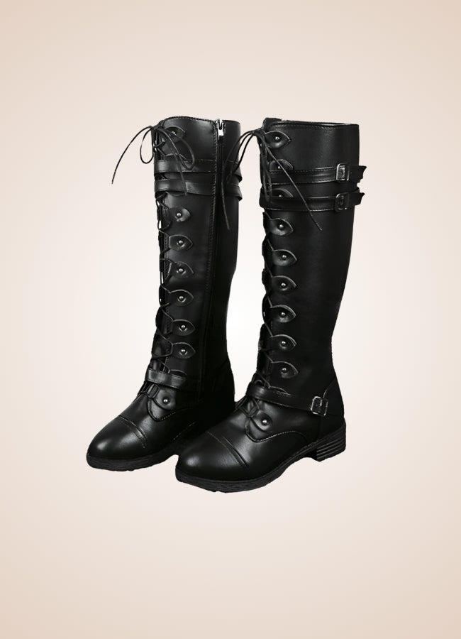 Gothic Knee High Lace Up Boots UK