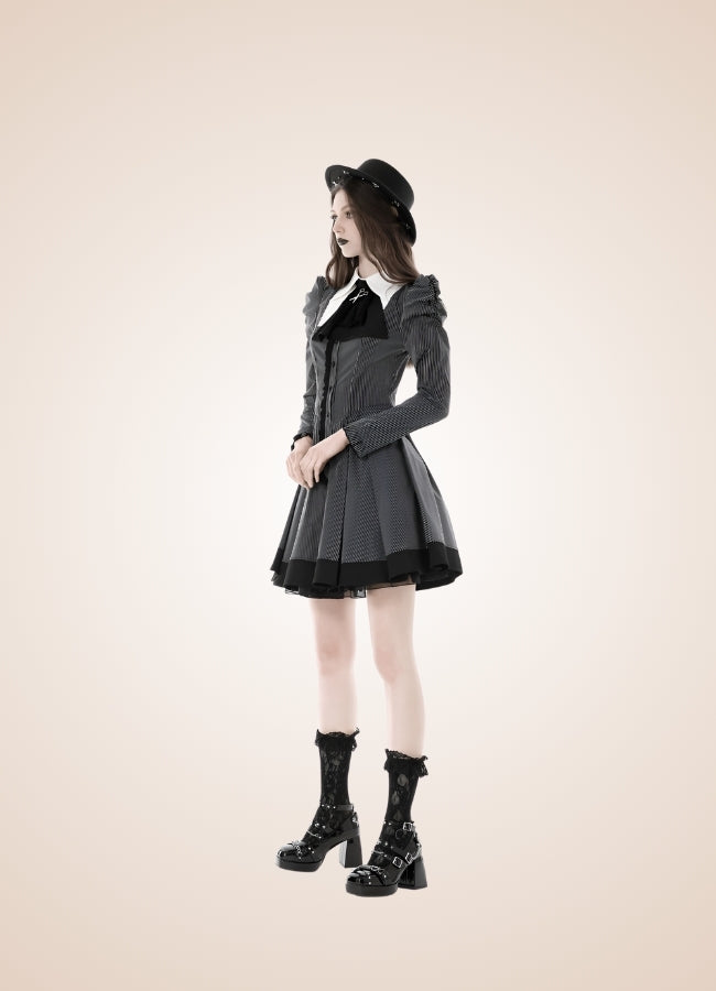 Gray Steampunk Ruffle Dress UK