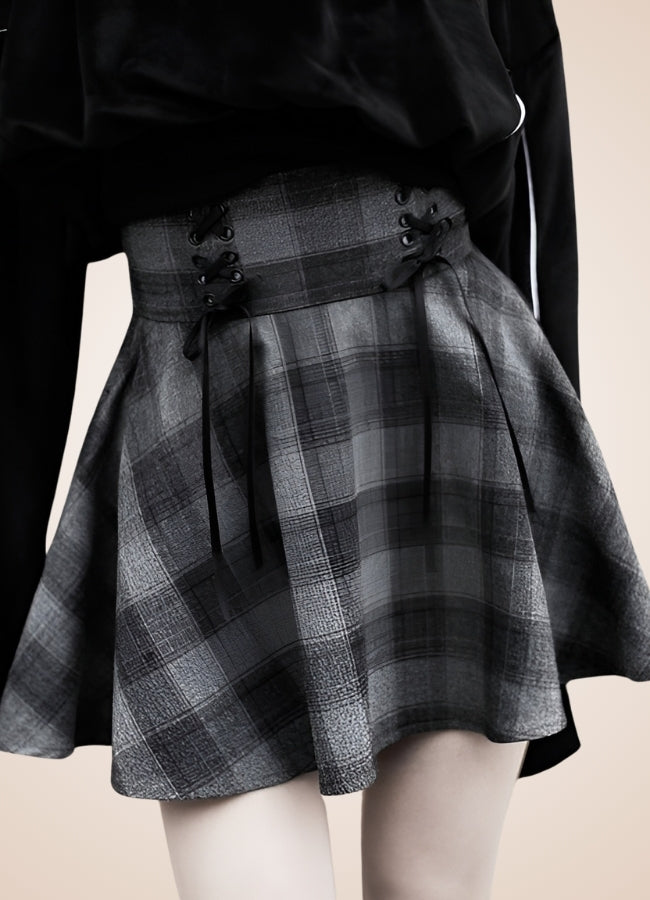 Grey Plaid Steampunk Mini Skirt UK