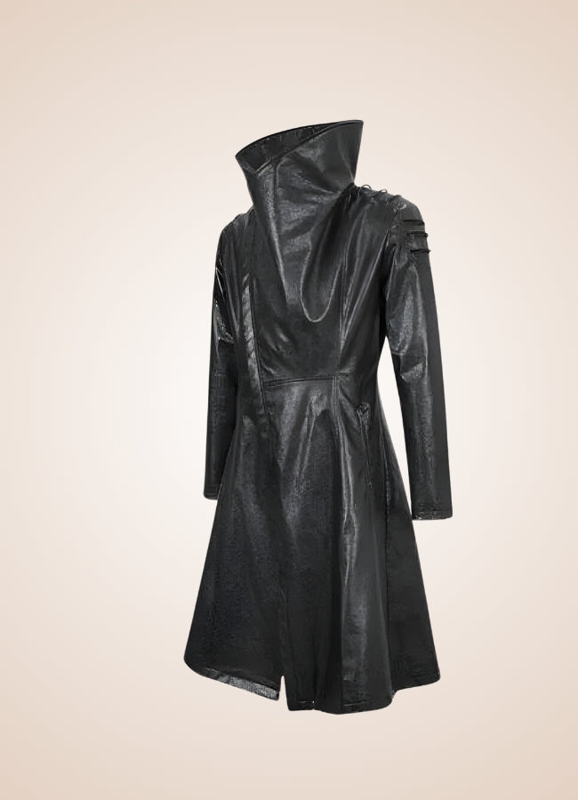 Man High Collar Leather Coat UK