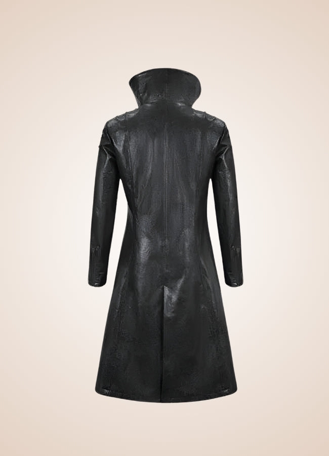 Man High Collar Leather Coat UK