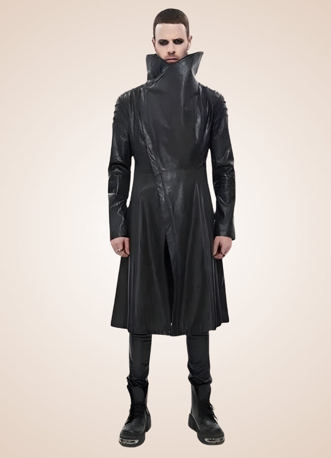Man High Collar Leather Coat UK
