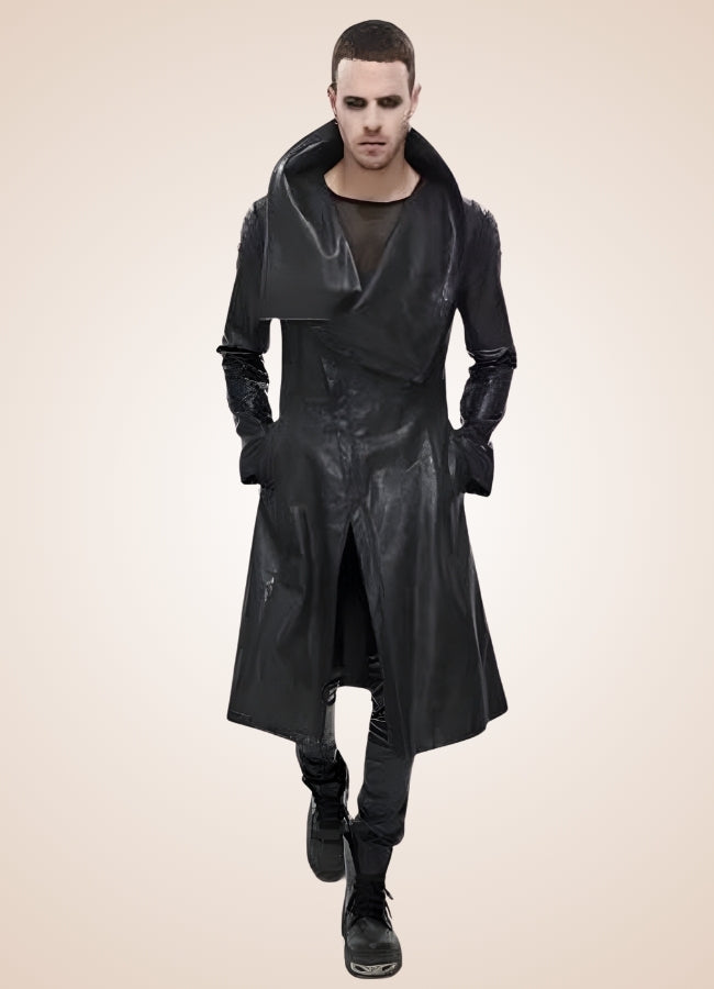 Man High Collar Leather Coat UK