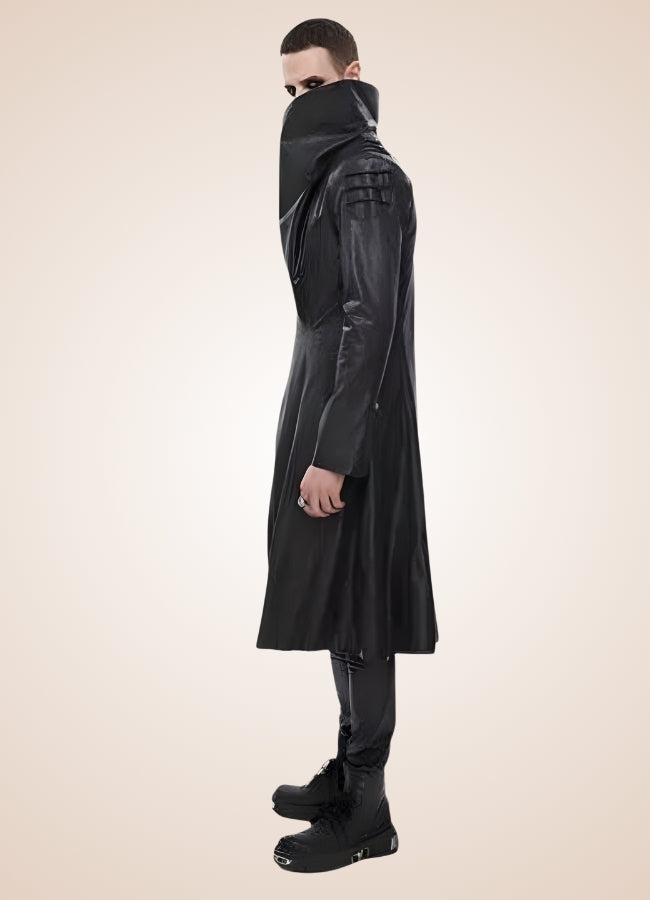 Man High Collar Leather Coat UK