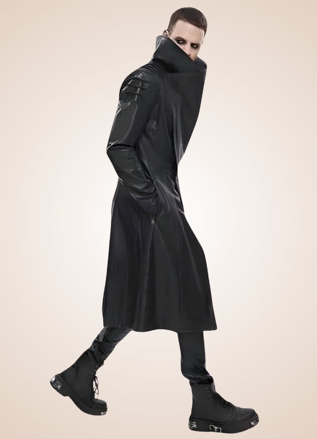 Man High Collar Leather Coat UK