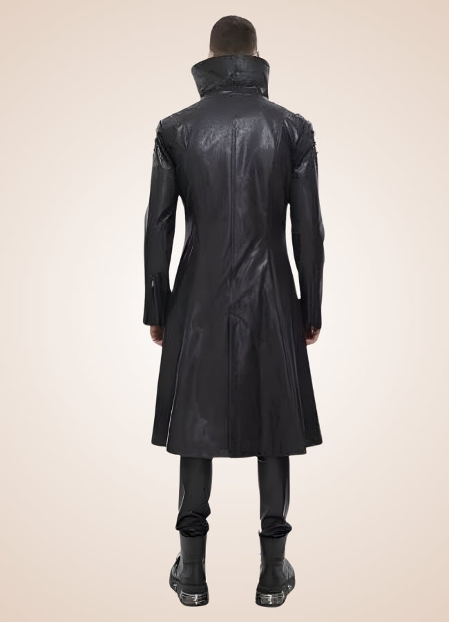 Man High Collar Leather Coat UK