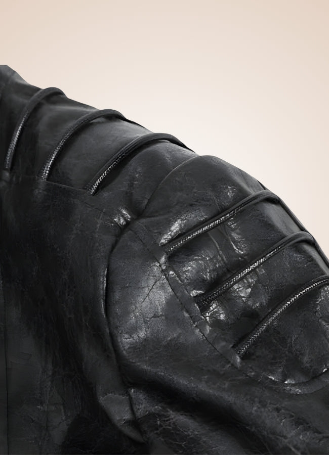 Man High Collar Leather Coat UK