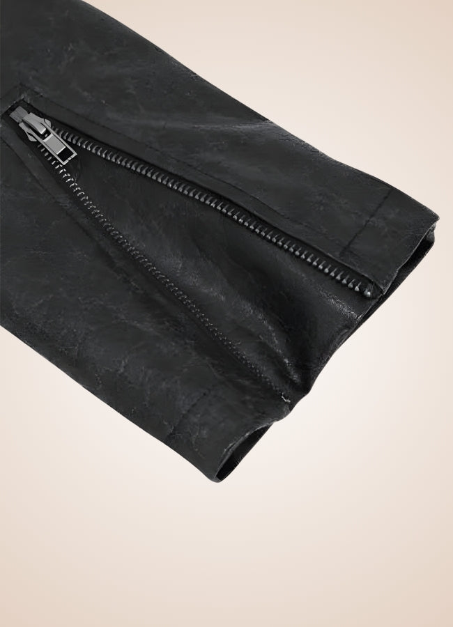 Man High Collar Leather Coat UK