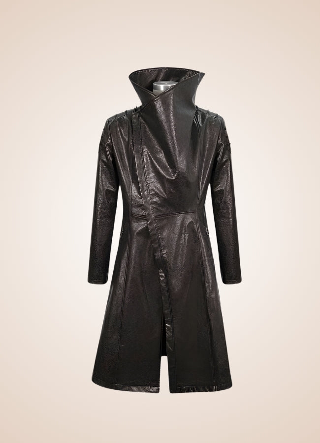 Man High Collar Leather Coat UK