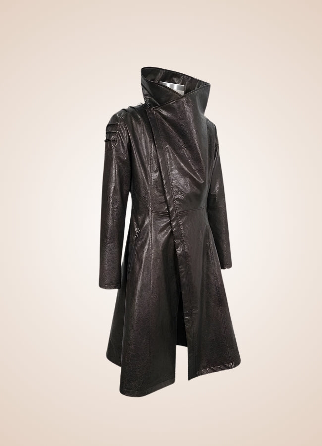 Man High Collar Leather Coat UK