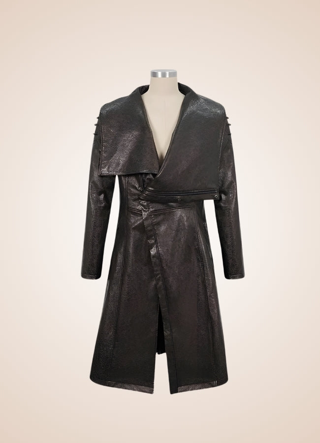 Man High Collar Leather Coat UK