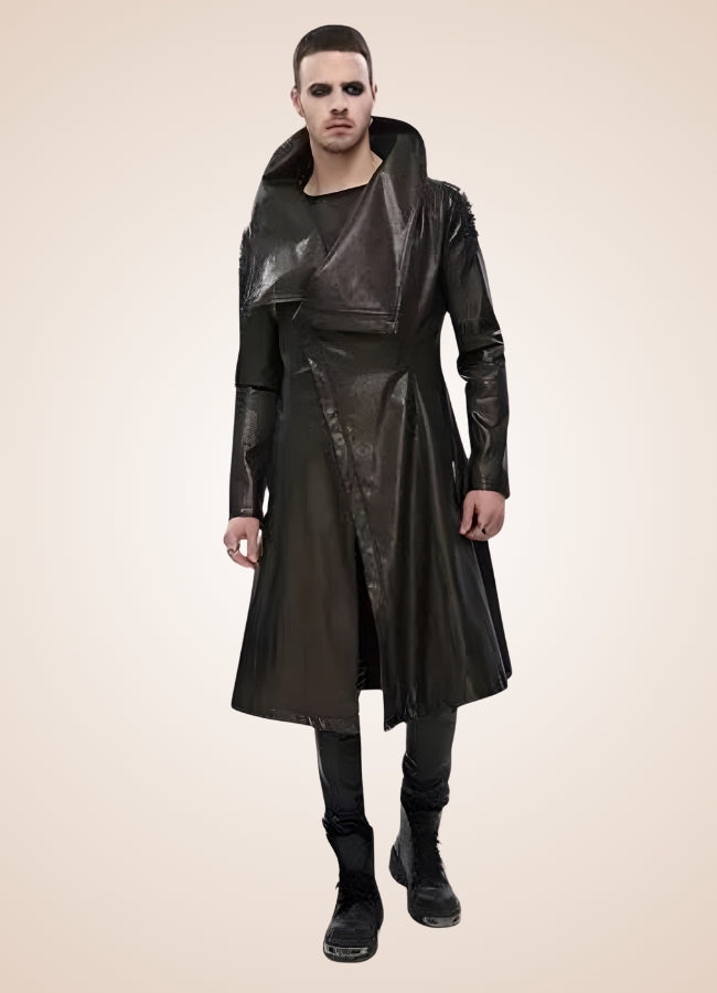 Man High Collar Leather Coat UK
