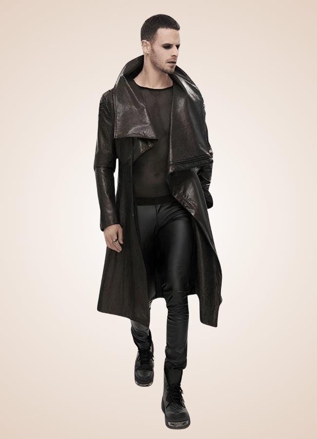 Man High Collar Leather Coat UK