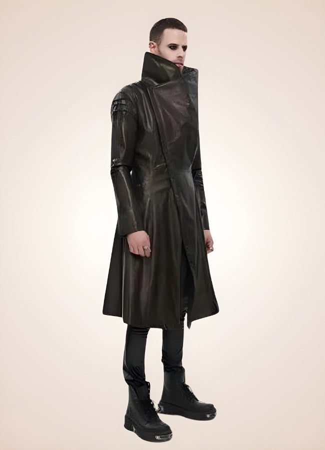 Man High Collar Leather Coat UK